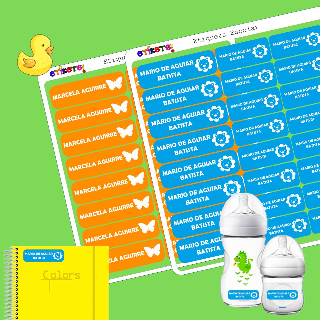 Kit Etiqueta vinil retangular para materiais escolares e objetos - Tema Bebê.