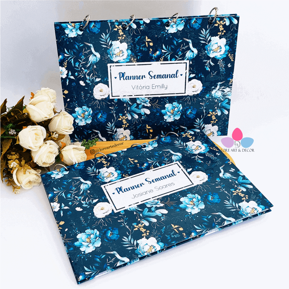 Planner de Mesa Semanal Floresça Azul Escuro