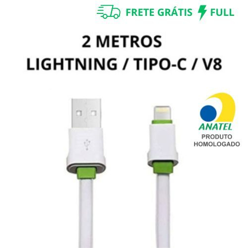 CABO 2 METROS CARGA E DADOS IOS, TIPO-C OU V8 (MICRO-USB) TURBO