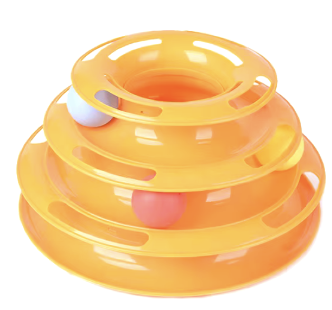 Torre giratória interativa para gato, 4 níveis, bolas de rolo