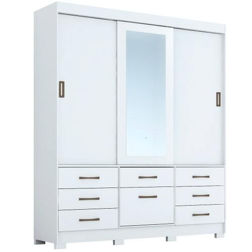 Guarda-Roupa Casal 3 Portas Correr 7 Gavetas Luiza Panan Roupeiro - Branco