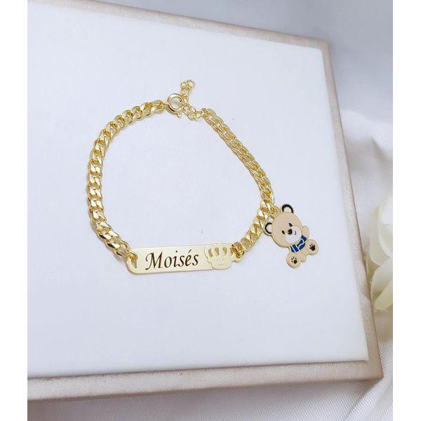Pulseira Personalizada Ursinho Infantil Banhada a Ouro