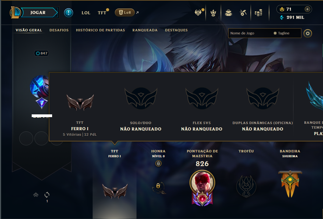 Unranked com TODOS os champs e 303 Skins ( Nivel 847 )