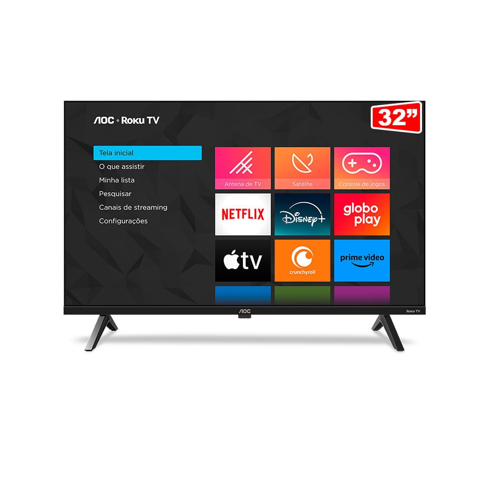 Smart TV AOC 32" DLED HD 32S5045/78G ROKU Preta