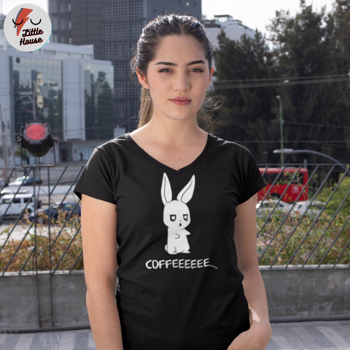 Camiseta Babylook T-shirt Engraçada Coelho Café