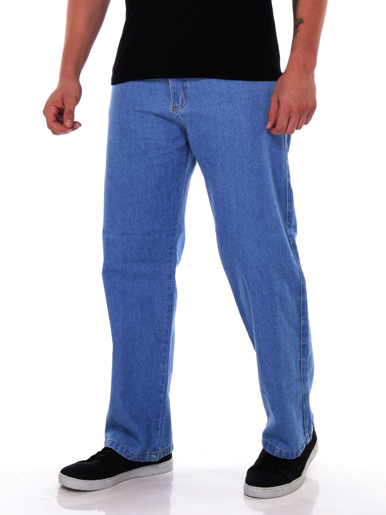 Calça Baggy Fit Masculina Jeans Lisa Azul Escuro Básica Sem Lycra
