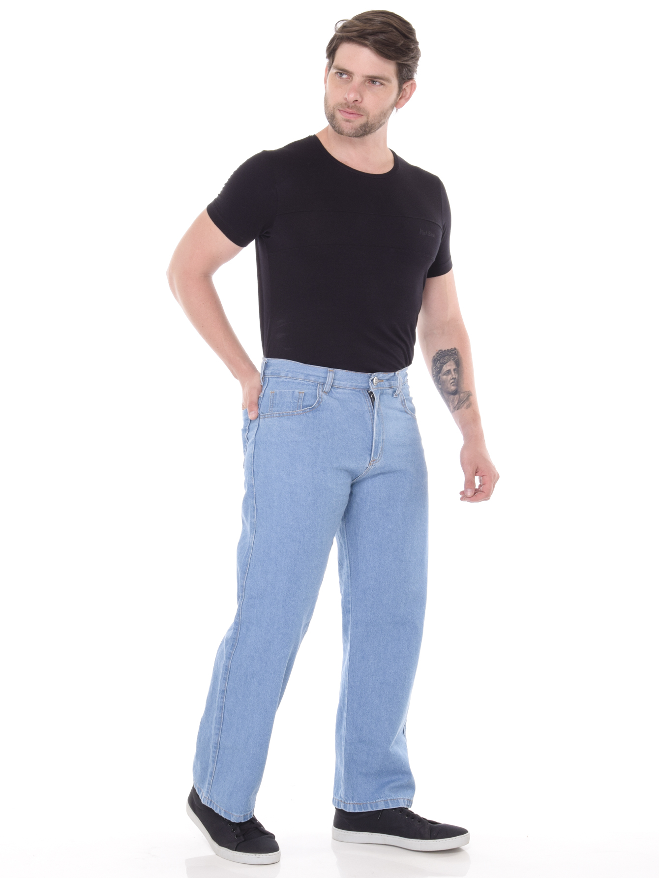 Calça Baggy Fit Masculina Jeans Lisa Azul Média Básica Sem Lycra