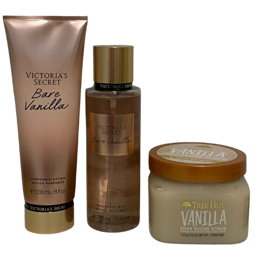 Kit Bare Vanilla Shimmer Victoria's Secret + Esfoliante Tree Hut Vanilla - ORIGINAL