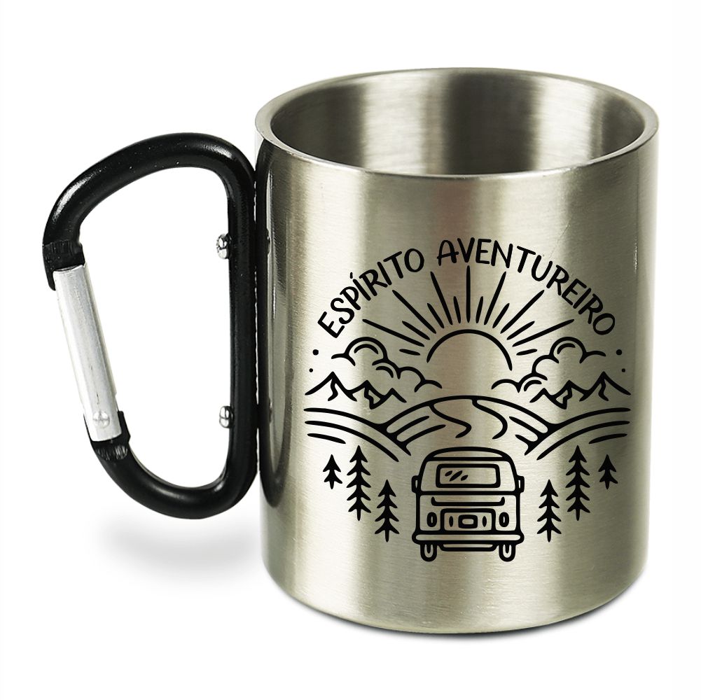 Kombi, Espírito Aventureiro - Caneca Inox Alça Mosquetão 300ml