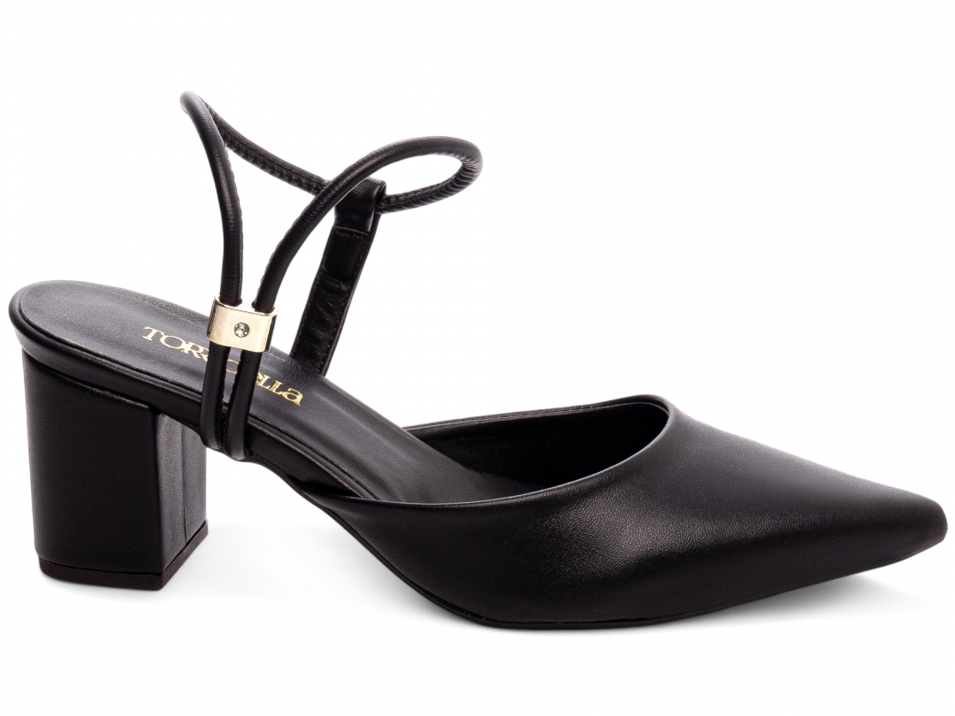 Sapato Scarpin Salto Baixo em Bloco Napa Preto