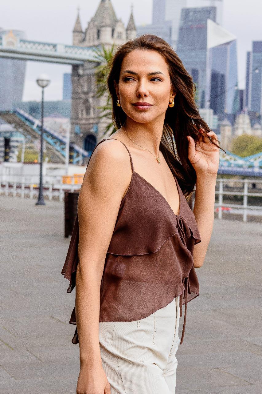 Regata de alcinha com amarração em chiffon Cláudia