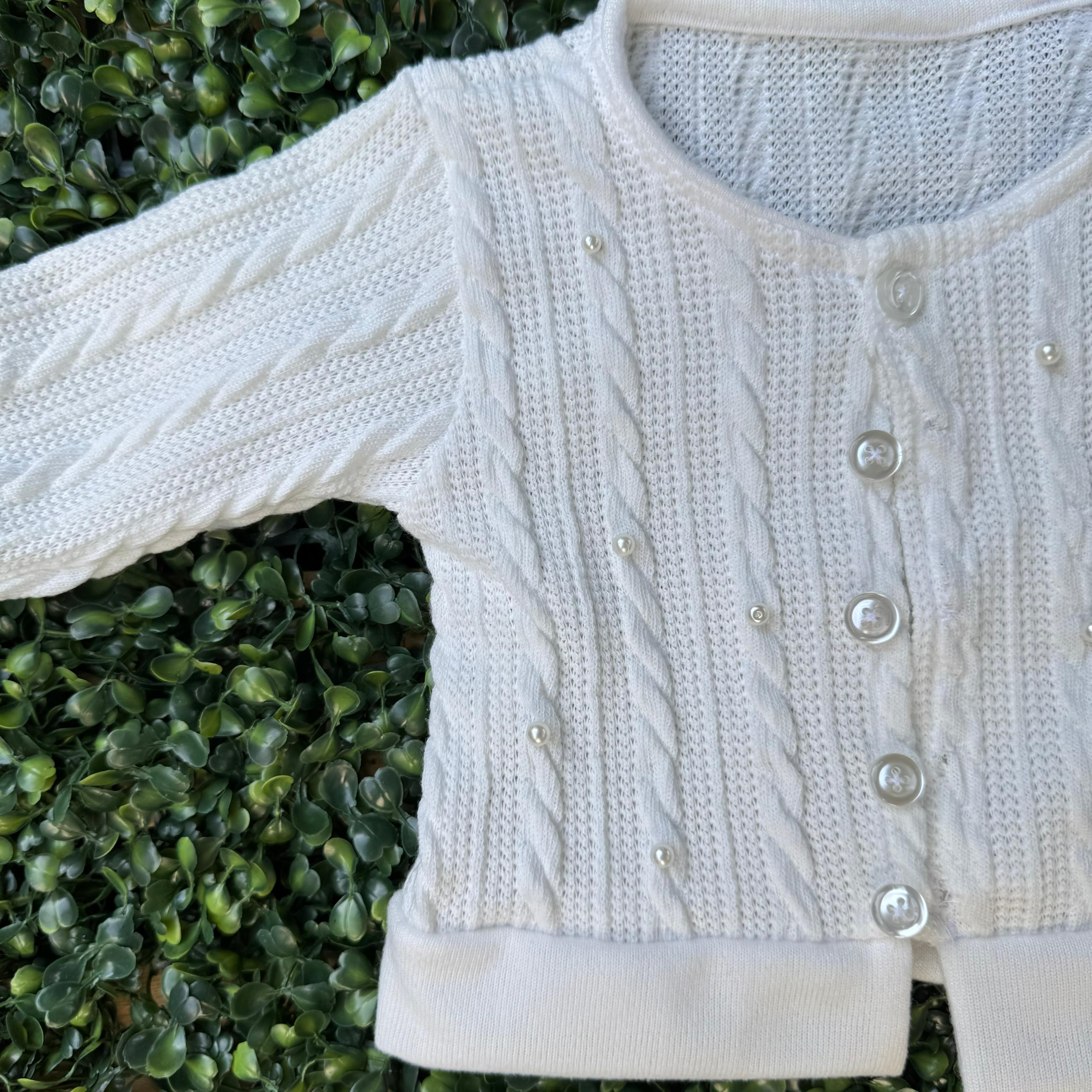 Casaco de Fio Menina com Pérolas