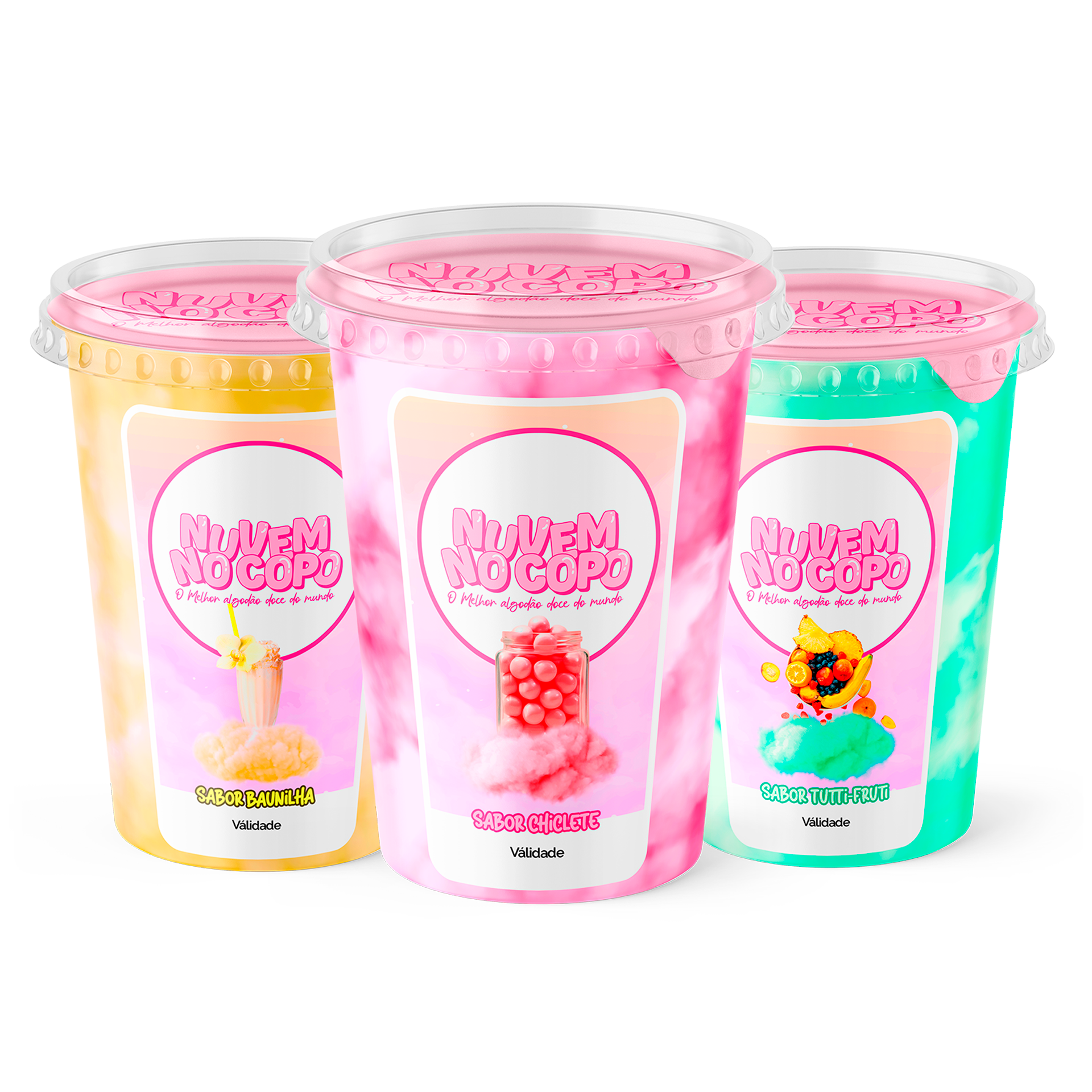 Algodão Doce No Copo Nuvem | Rótulo Personalizado | 5 Sabores |Copo de 500ml