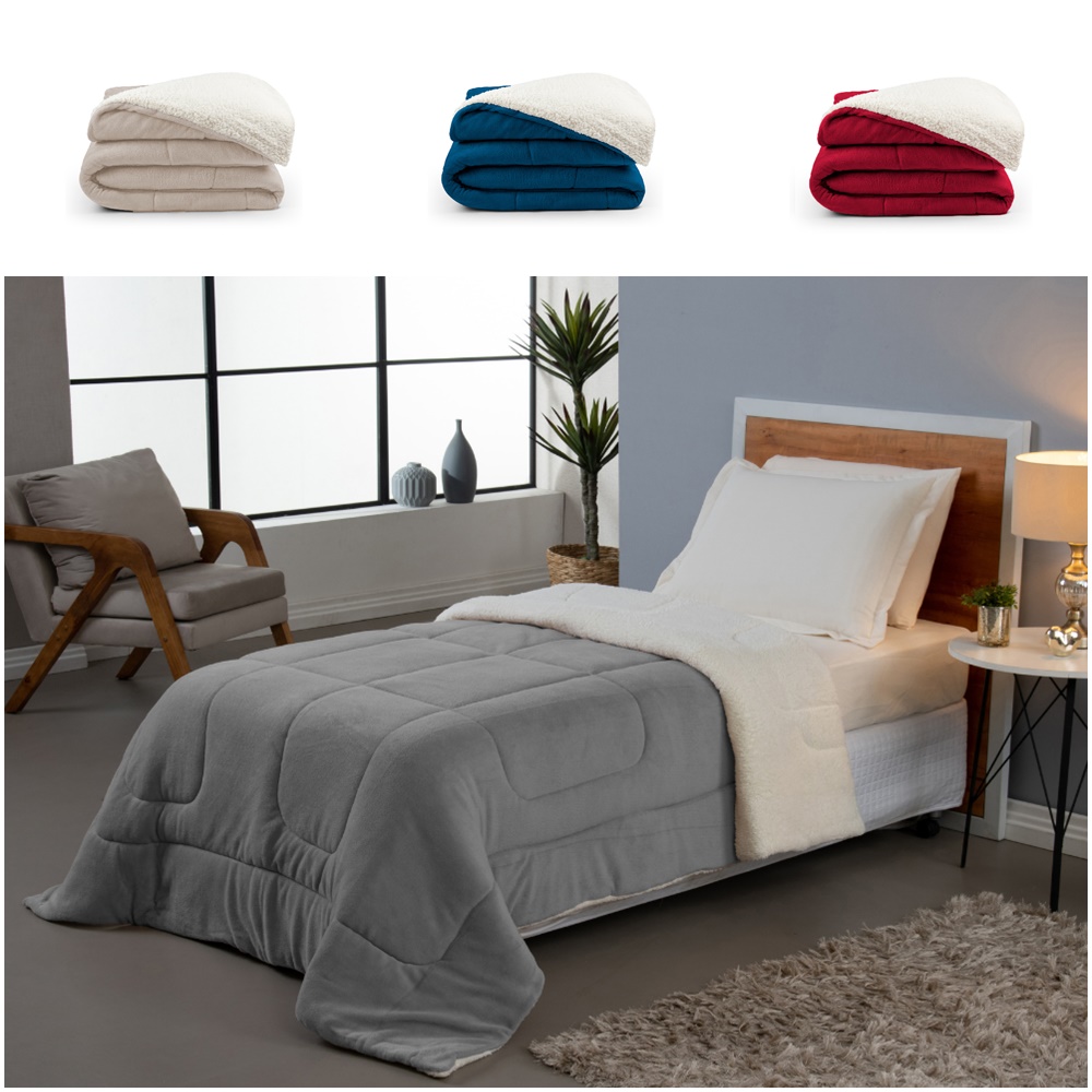 Coberdrom Cobertor Dupla Face Solteiro Manta Soft e Sherpa de Carneiro