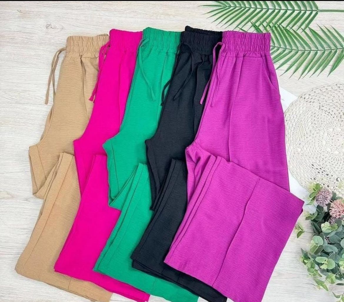 Calça Pantalona Tecido Duna Cores Candy Collor