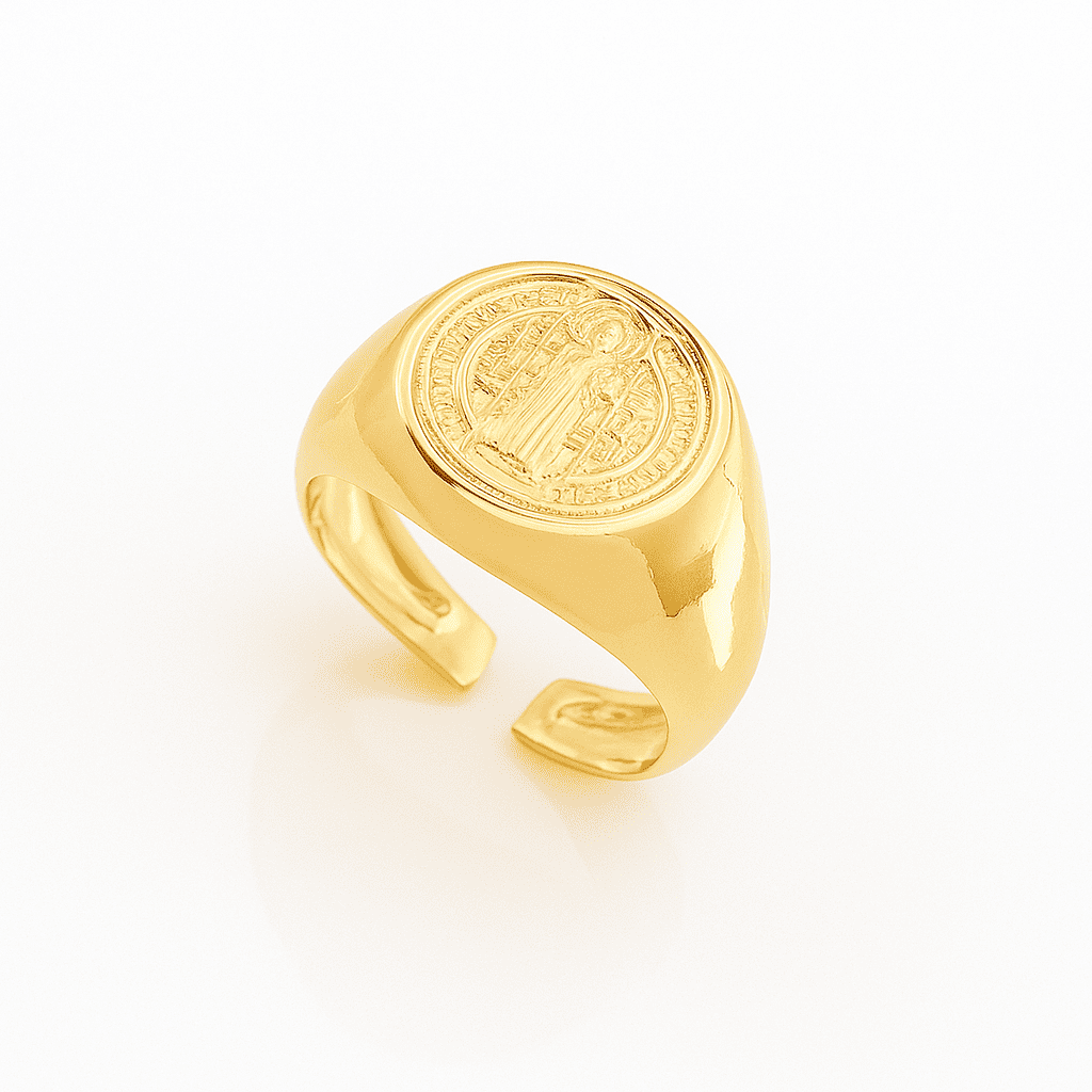 Anel São Bento Religioso Regulável Ouro 18k Ou Prata