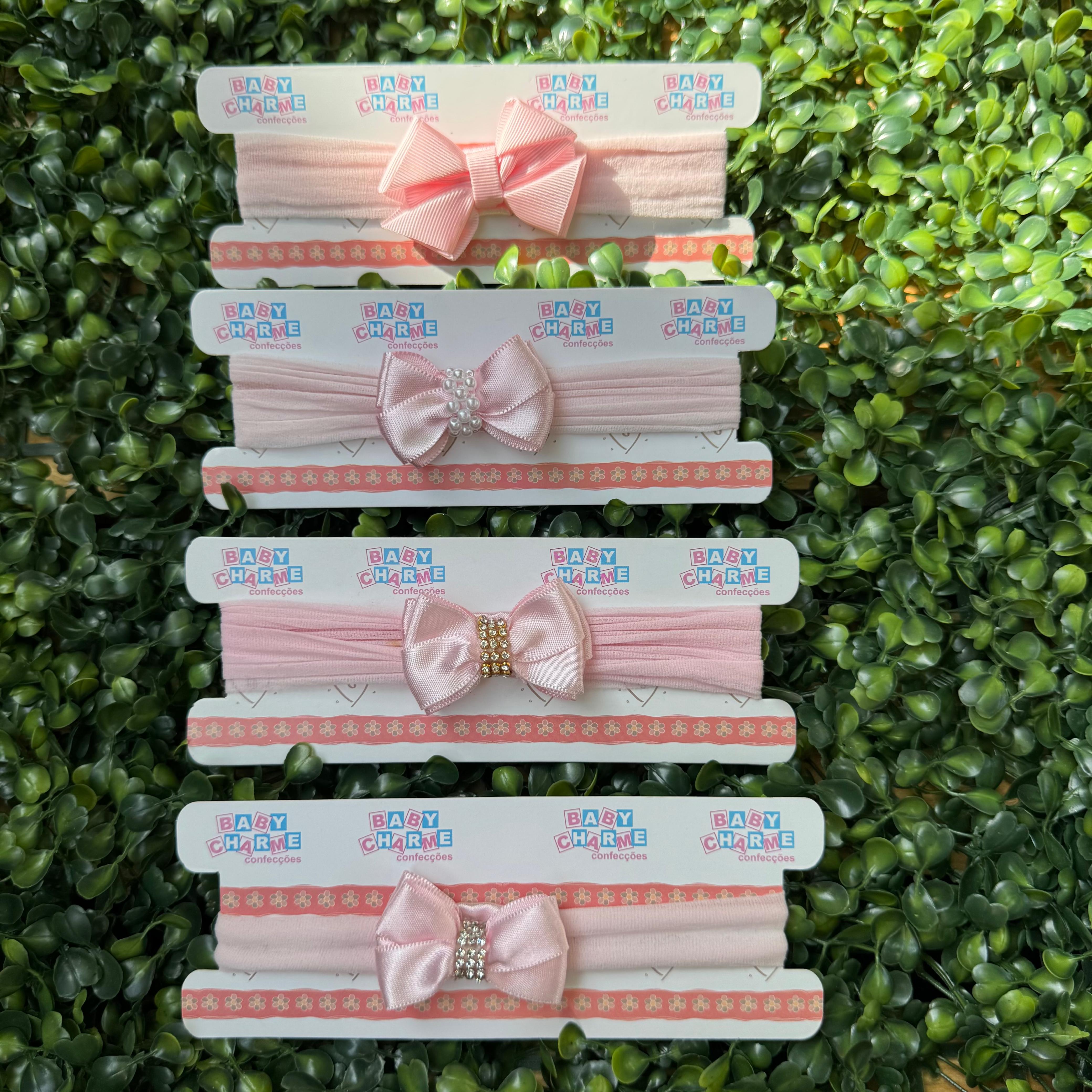 Tiara de Meia com Laço e Strass Tamanho laço P