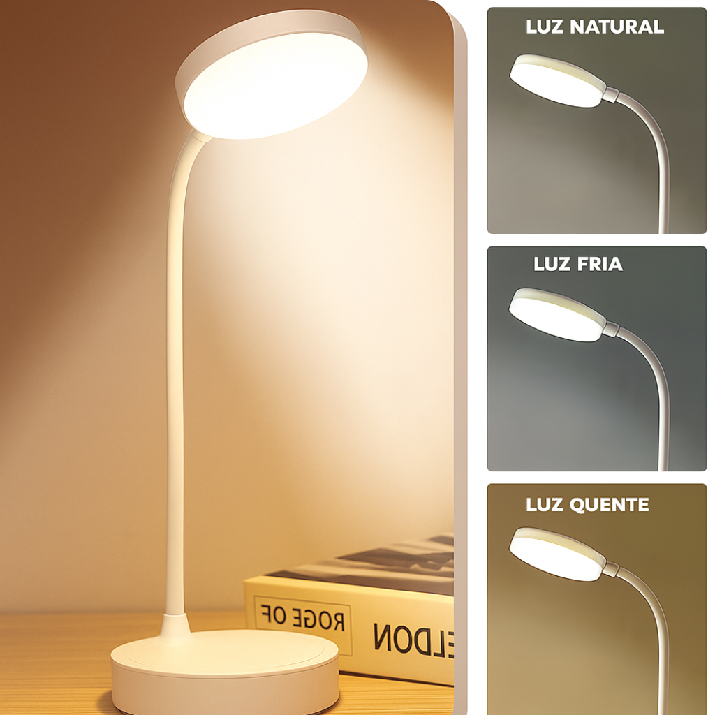 Abajur LED de Mesa Recarregável USB - com Proteção para os Olhos
