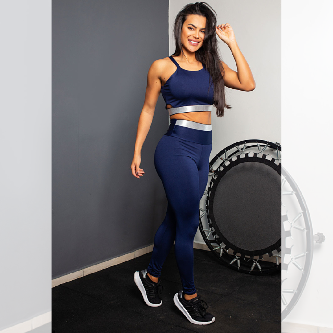 Conjunto Invicta - Calça Legging Cintura Alta + Cropped Alcinha com Elásticos