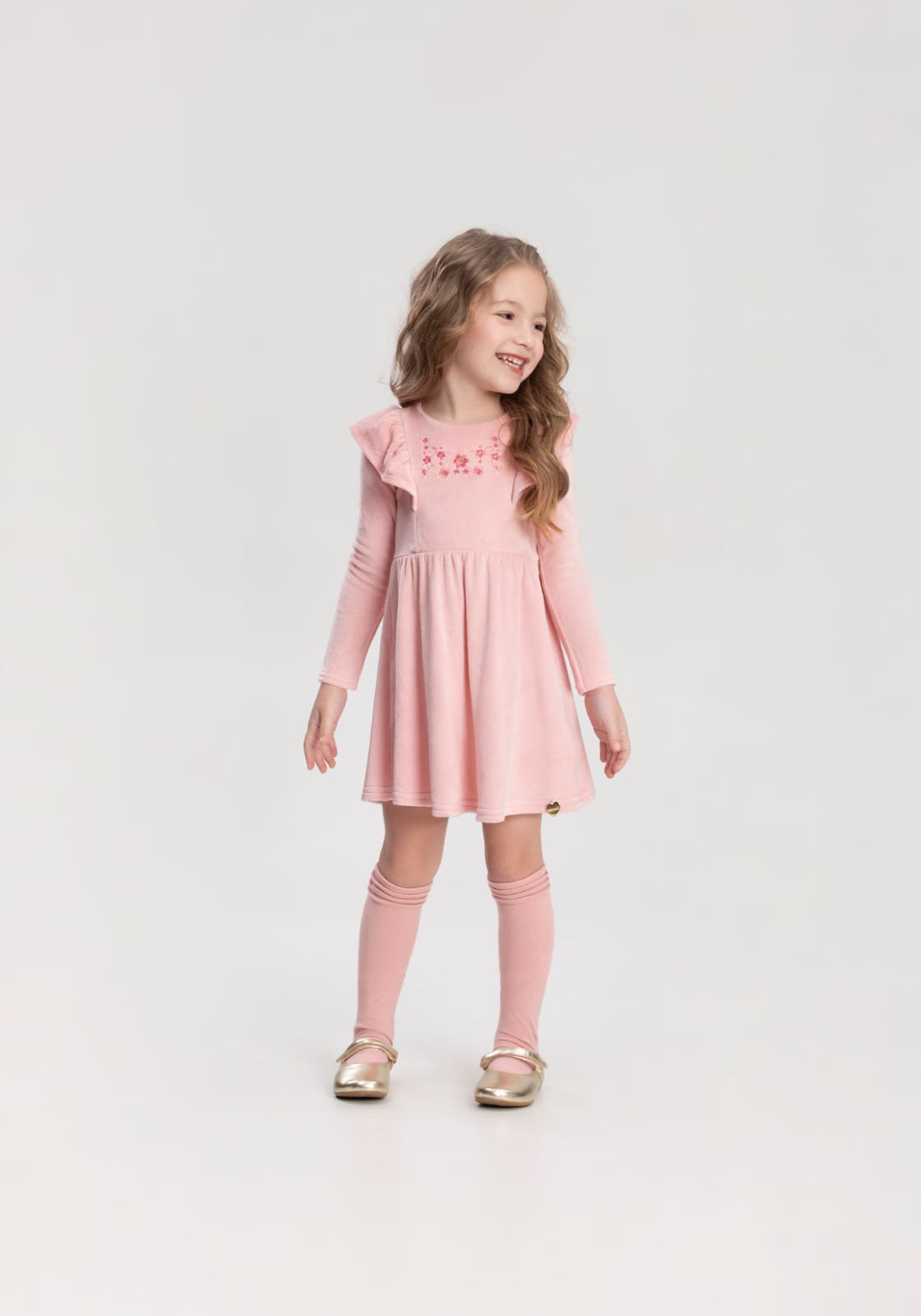 Vestido Aveludado Manga Longa