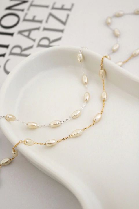 Colar Médio Pérola Baguete