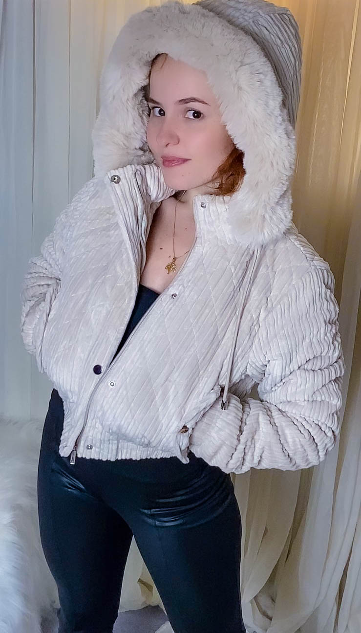 Jaqueta Puffer em Cotelê Creme