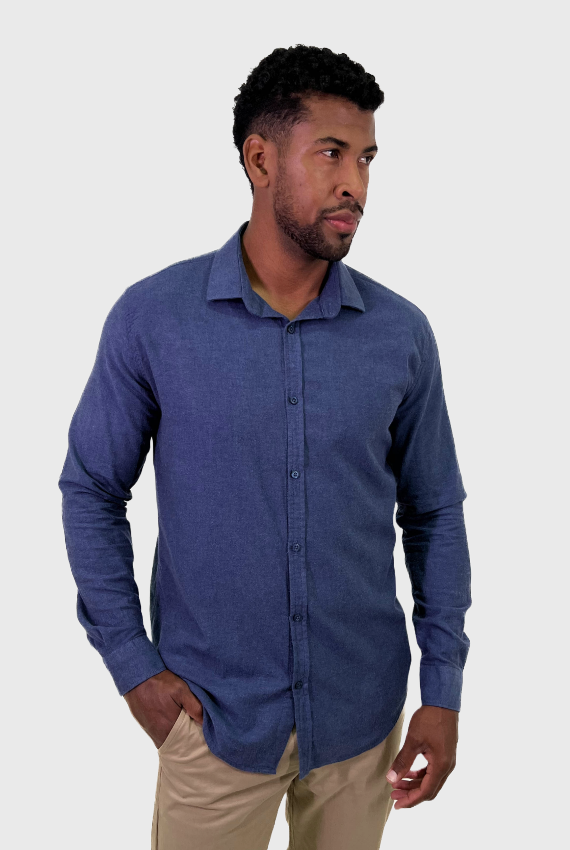 Camisa flanela manga longa slim fit - Azul