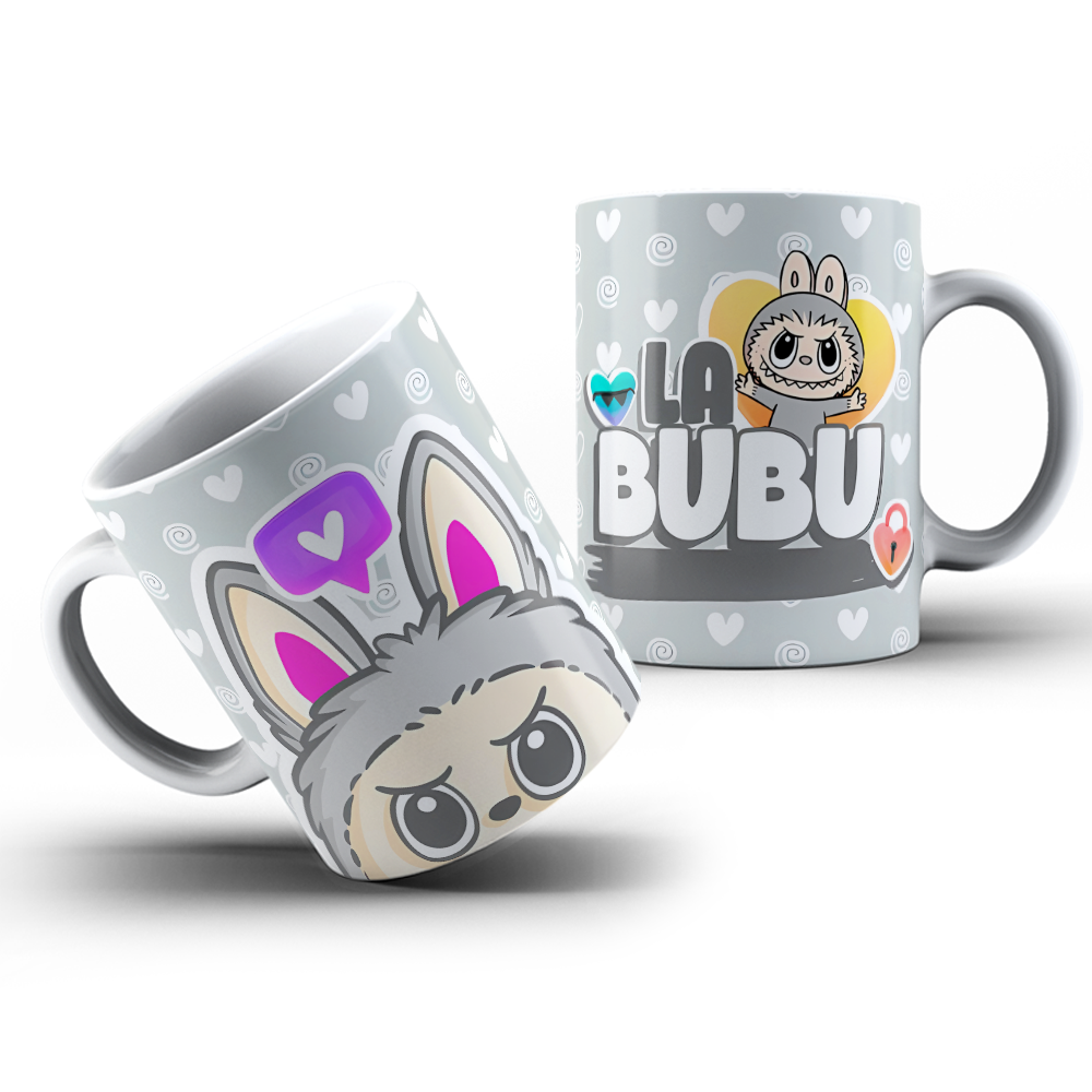 Caneca Cerâmica: Labubu Cinza