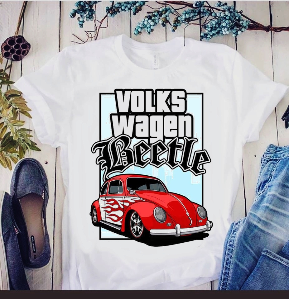Camiseta Volkswagen Beetle   Estampa Fusca Retrô Vermelho com Chamas
