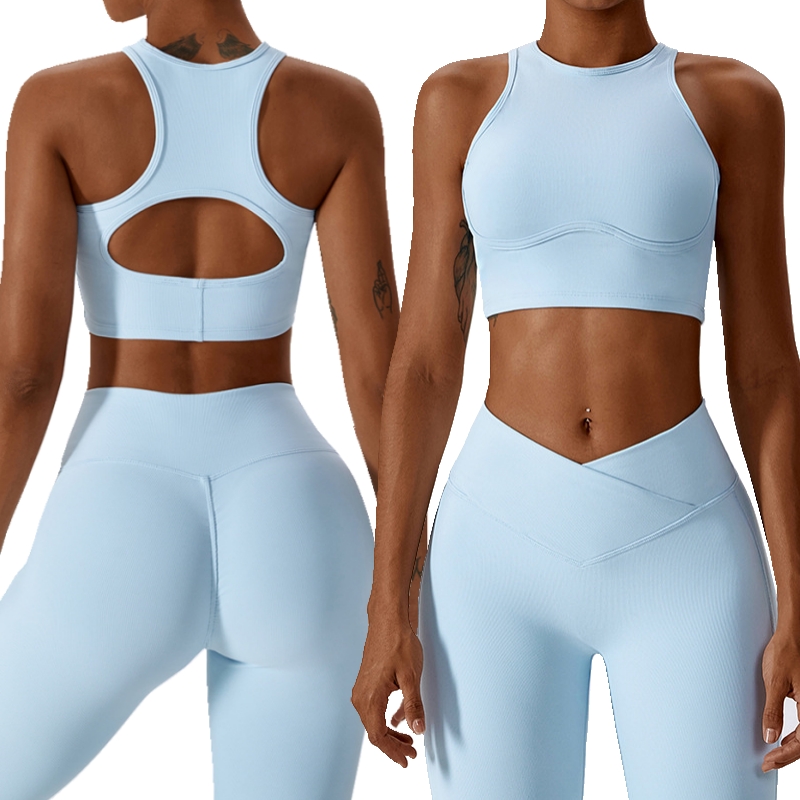 Conjunto esportivo para treino feminino atlético gola alta removível acolchoado fitness ginásio yoga 2 peças