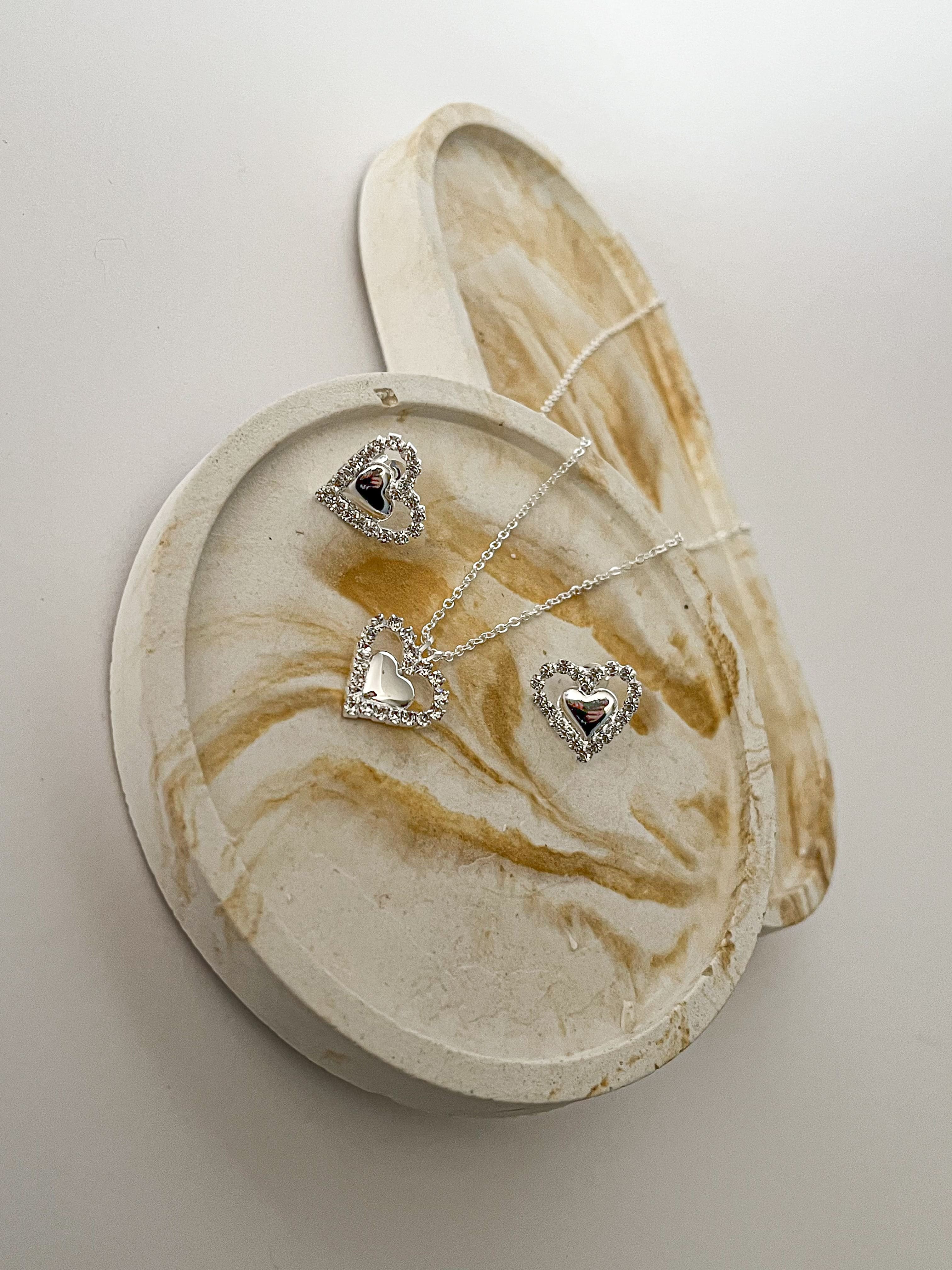 Conjunto Coração Cravejado Prata