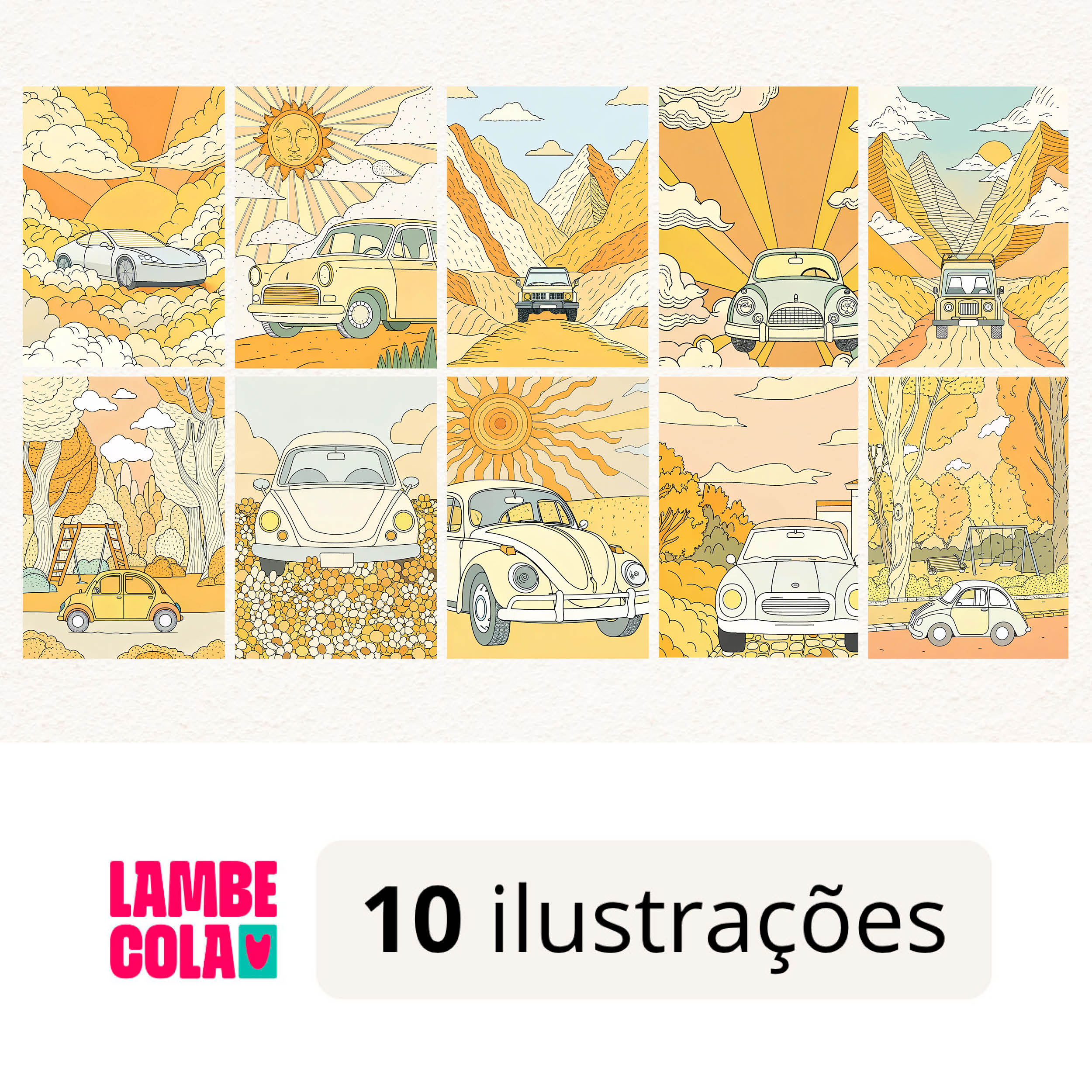 Kit papel de parede estilo Lambe Lambe decoração Carros Clássicos Vintage