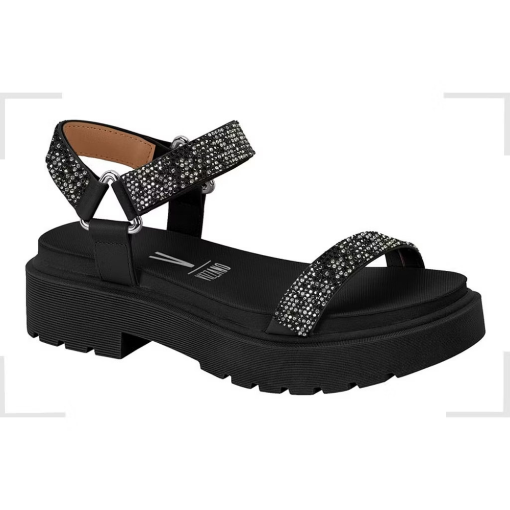 Sandalia Papete Vizzano feminina Brilho Com Strass Confortável Tendência