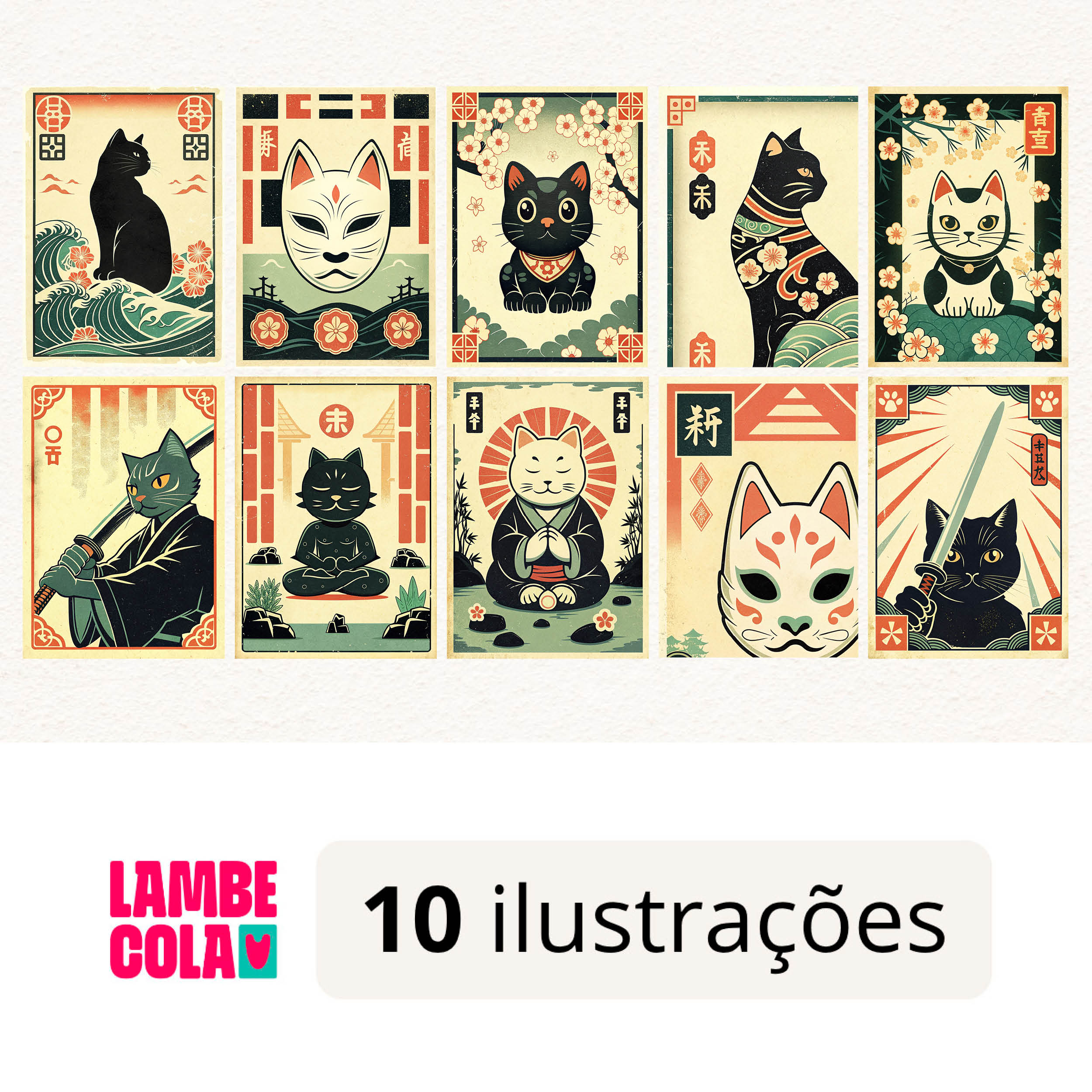 Kit papel de parede estilo Lambe Lambe para decoração Gatos Orientais