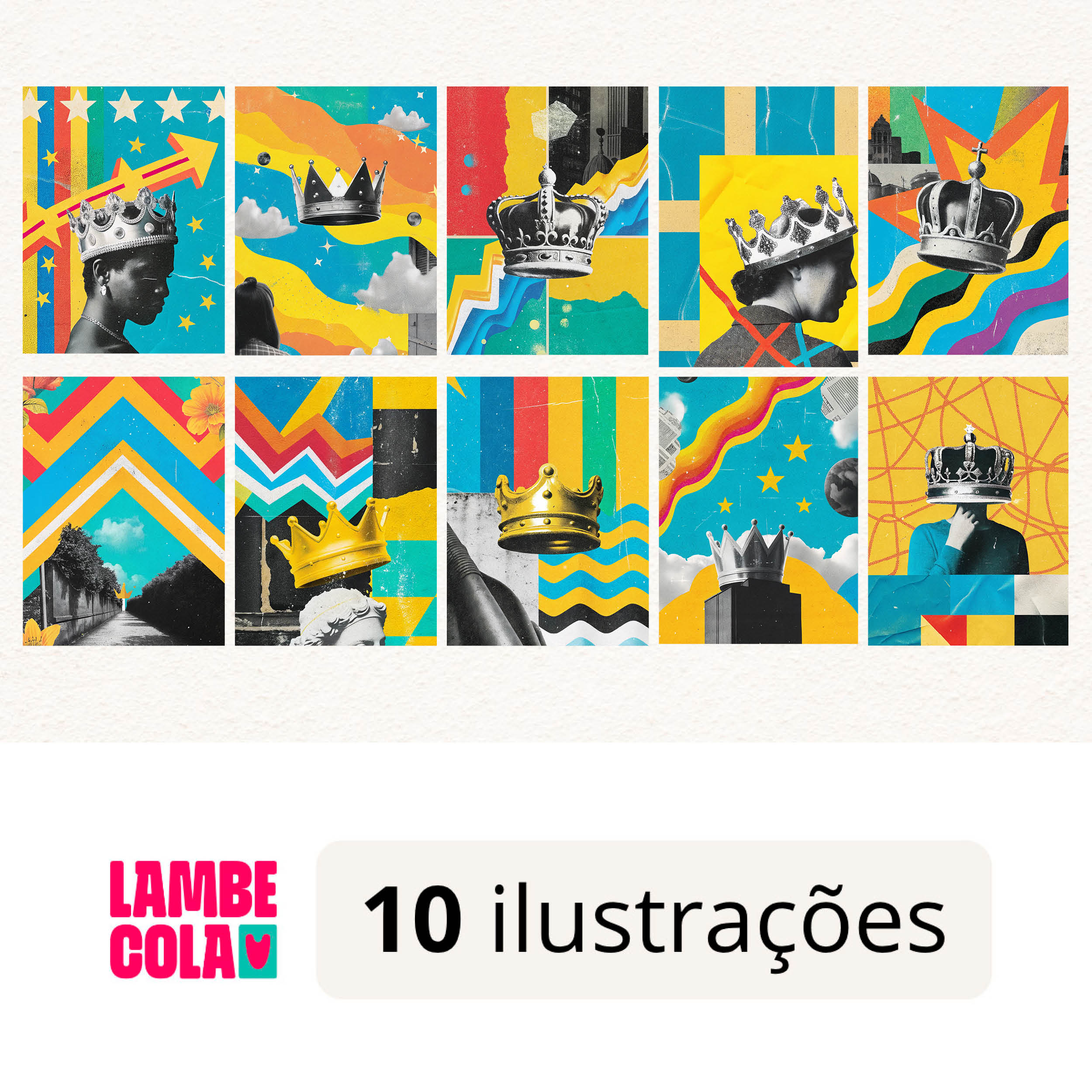 Kit papel de parede estilo Lambe Lambe para decoração Realeza Pop Art