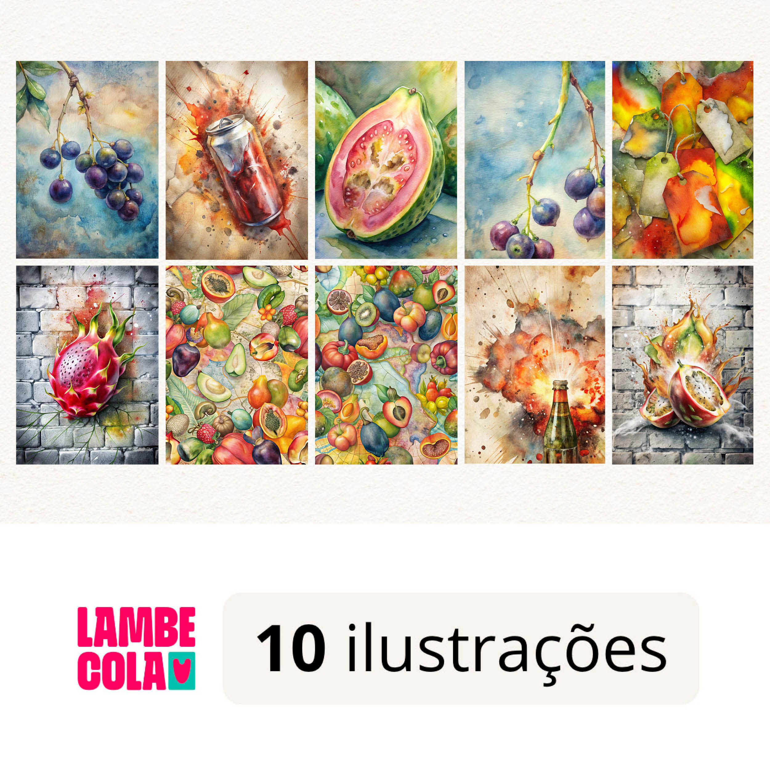 Kit papel de parede estilo Lambe Lambe para decoração Frutas exóticas