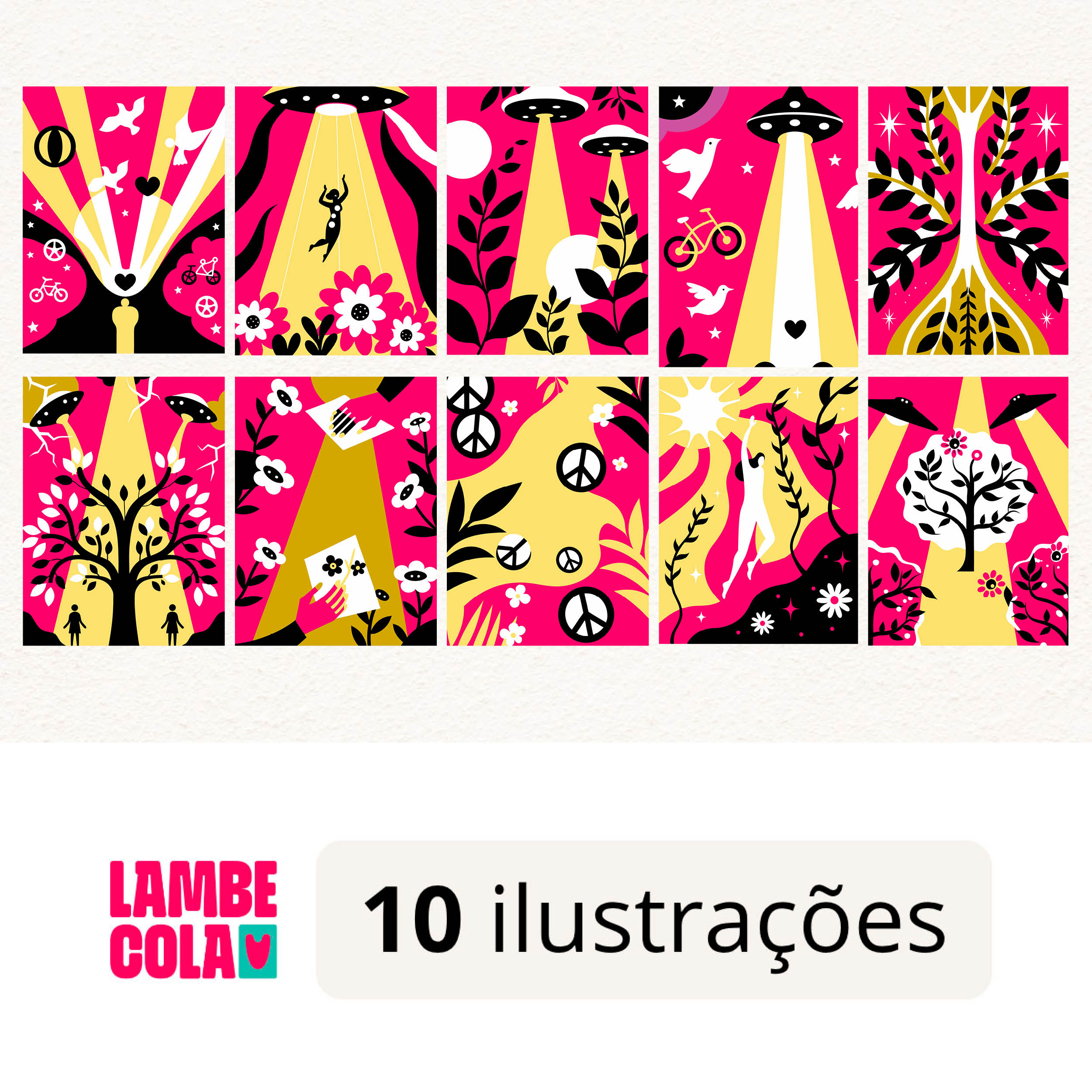 Kit papel de parede estilo Lambe Lambe para decoração Amor e paz no universo rosa