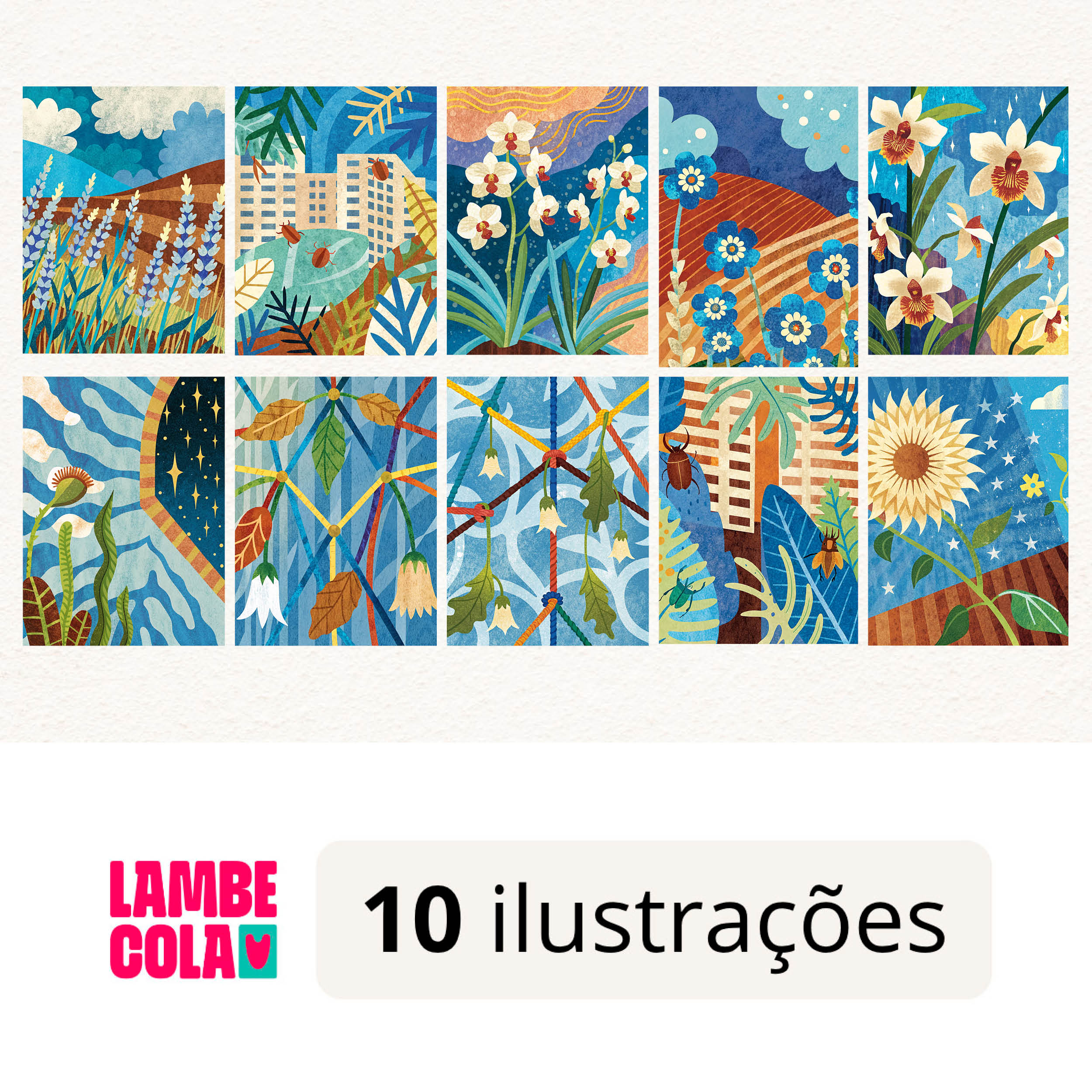 Kit papel de parede estilo Lambe Lambe para decoração Jardins Azuis