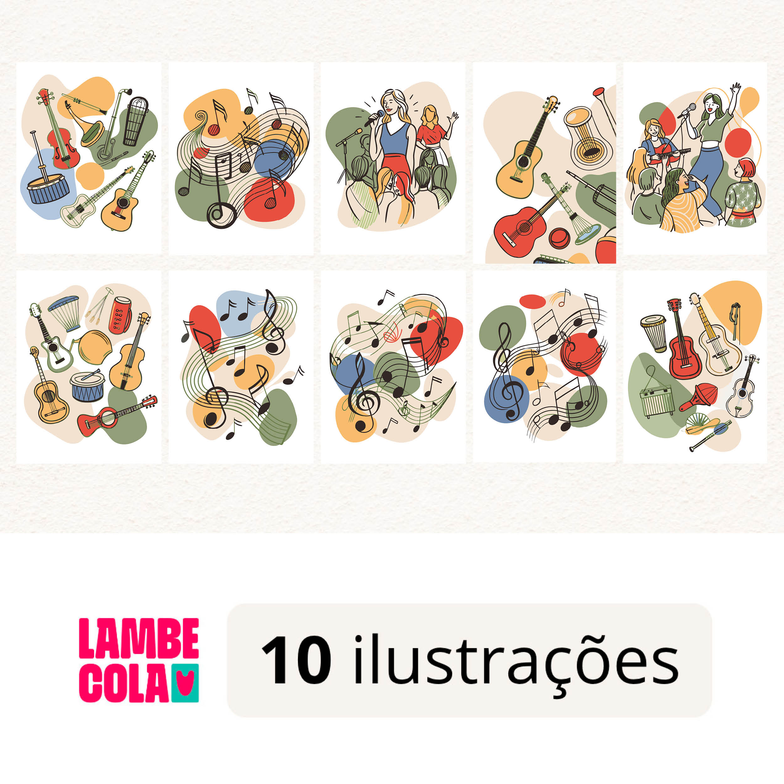 Kit papel de parede estilo Lambe Lambe para decoração Música e Instrumentos