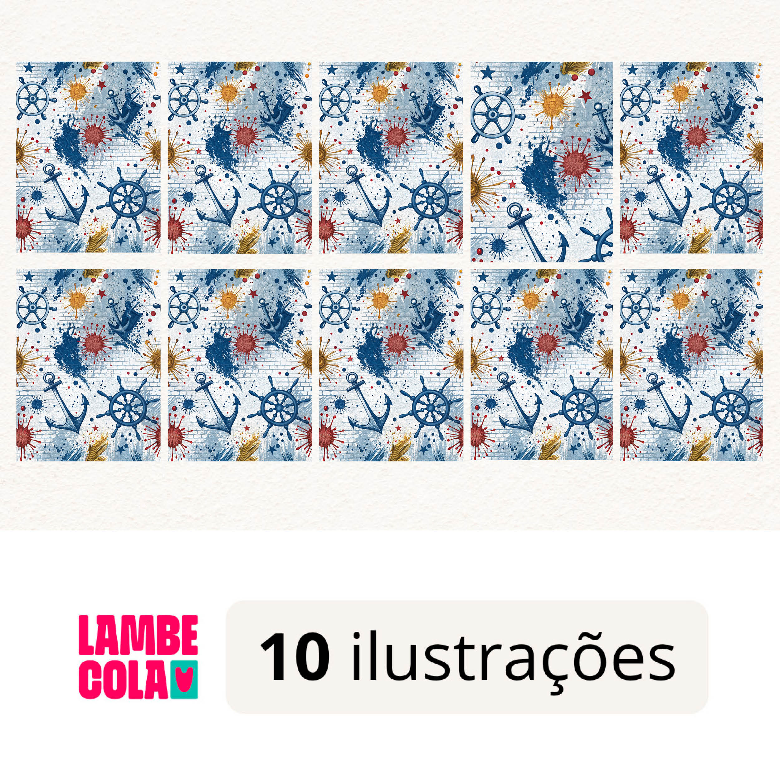 Kit papel de parede estilo Lambe Lambe para decoração Marítima Vintage