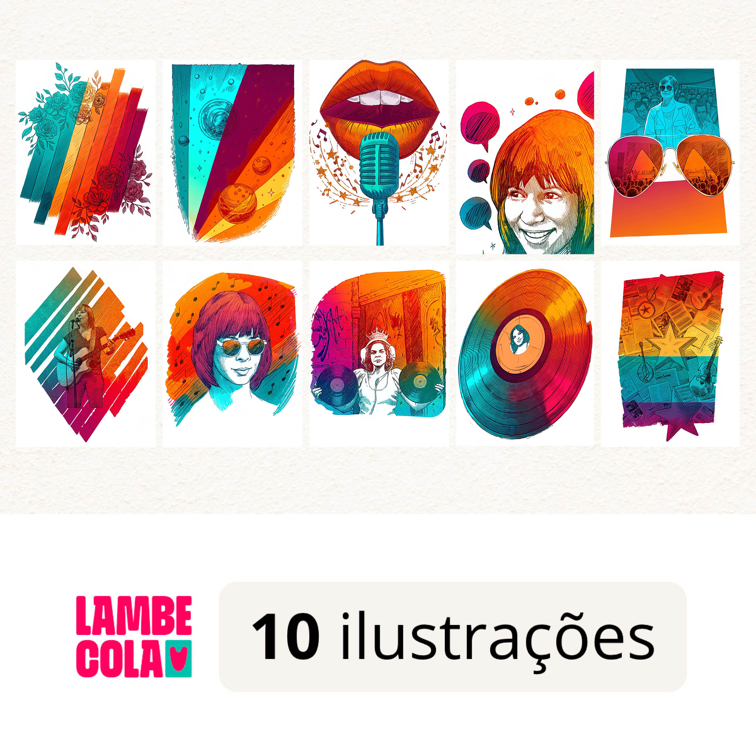 Kit papel de parede estilo Lambe Lambe para decoração Música e Pop Art