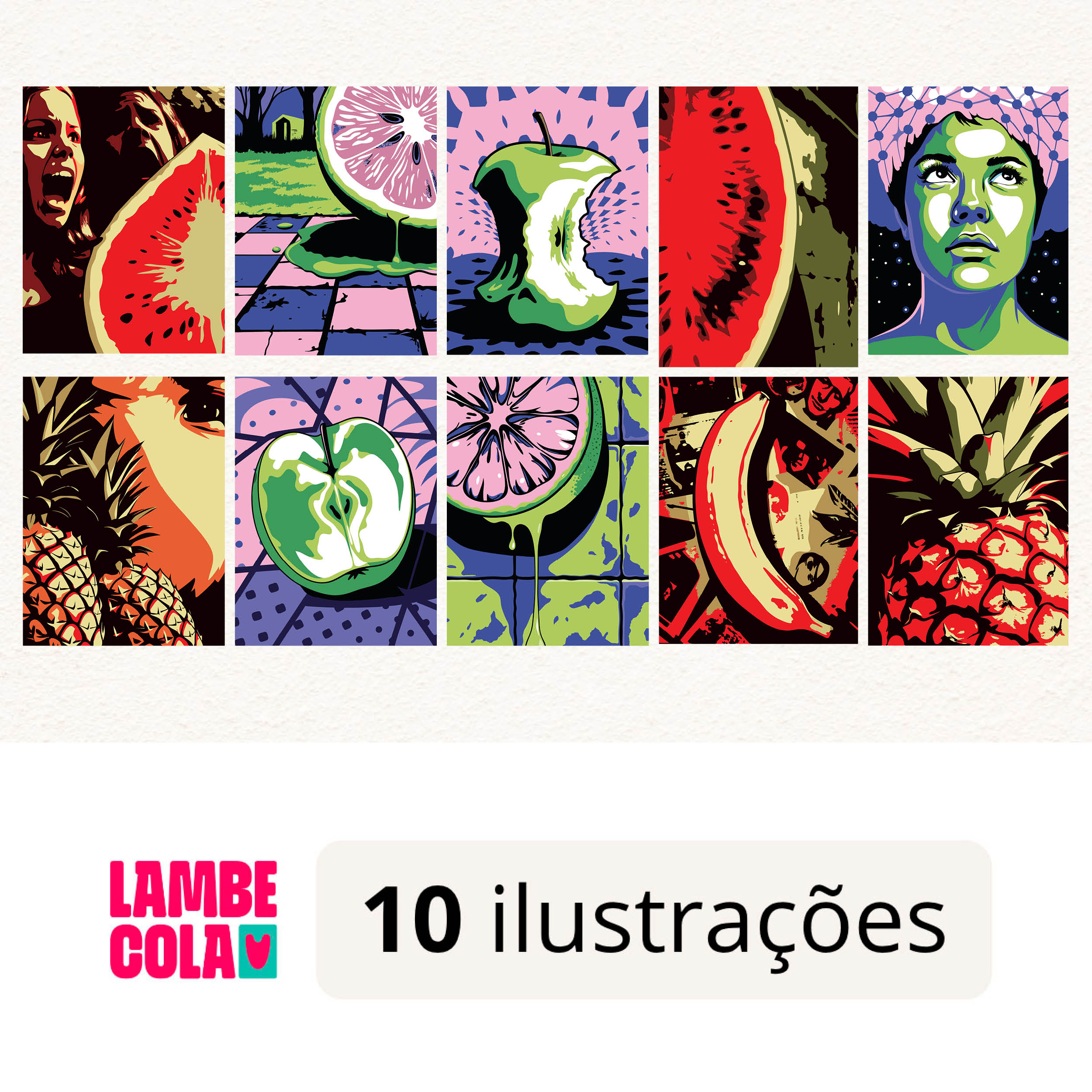 Kit papel de parede estilo Lambe Lambe para decoração Frutas e Pop Art