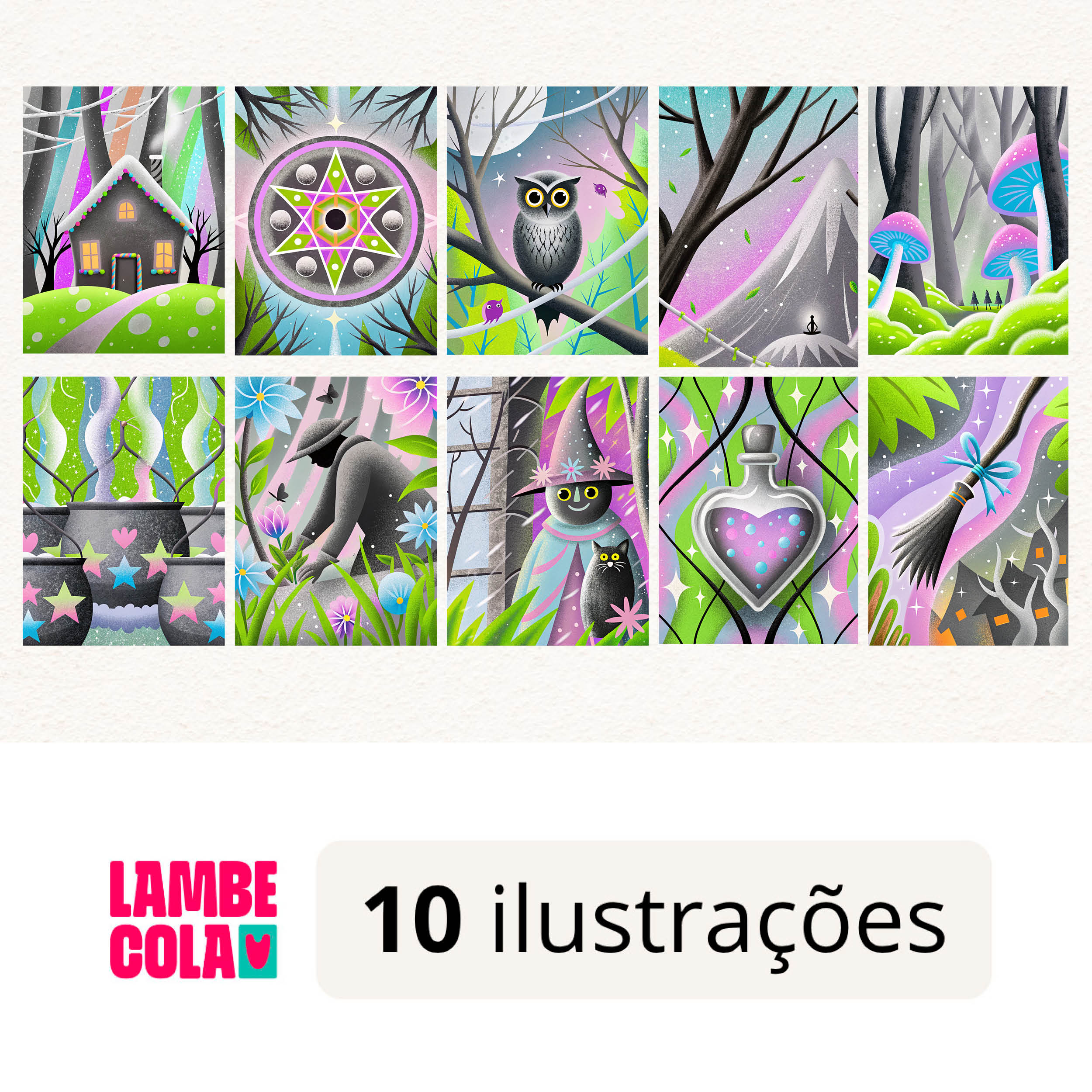 Kit papel de parede estilo Lambe Lambe para decoração Floresta Mágica