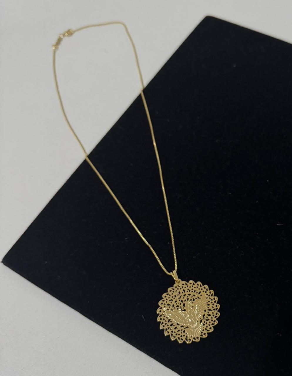 CORRENTE PRONTA FOLHEADA A OURO 18K ESPÍRITO SANTO MEDALHA LAMINADA