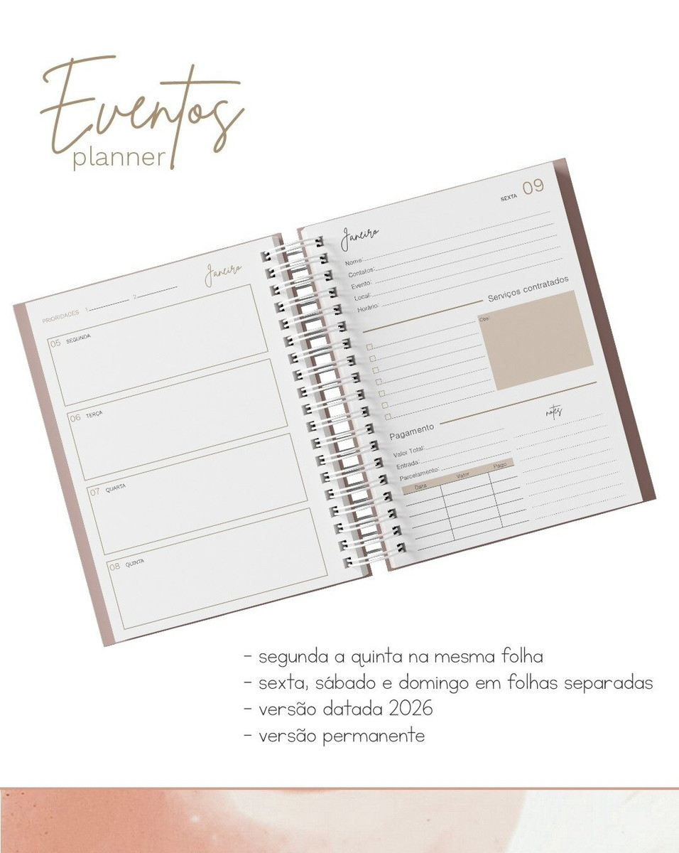 Planner Eventos - Datado 2026 e Permanente - Arquivo Digital
