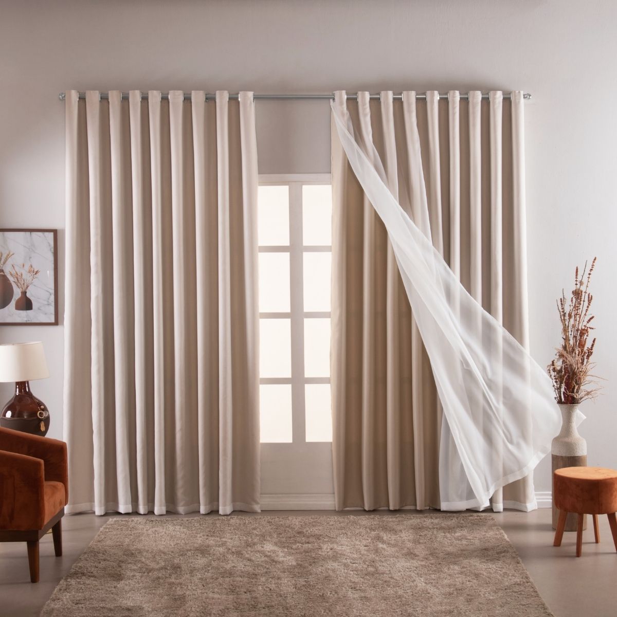 Cortina Blackout com Voal 3,00x2,70 para Varão 2m