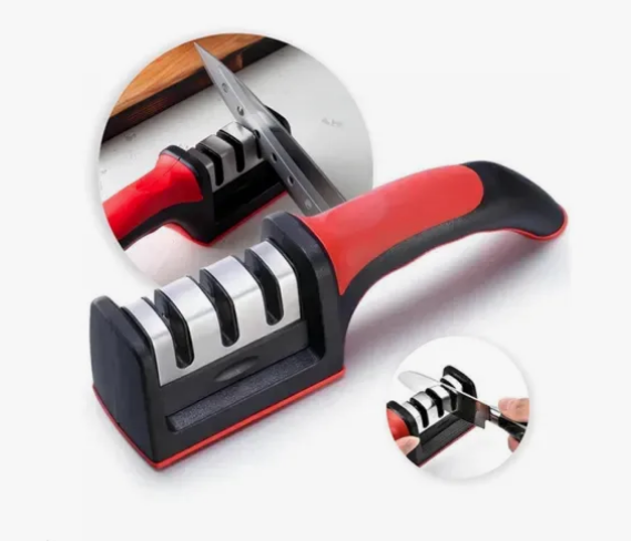 Afiador e Amolador de Faca Premium 3x1 - Vermelho