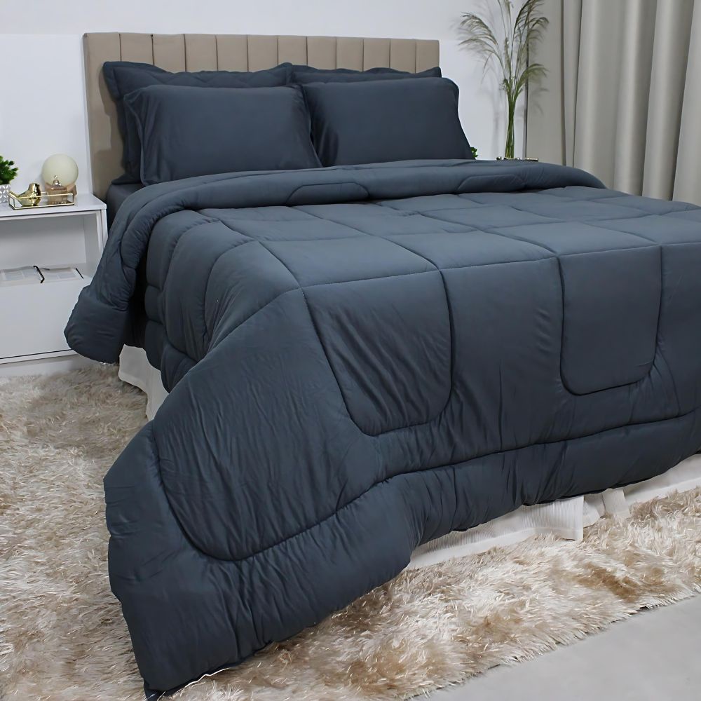 Edredom Queen - Malha 100% Algodão - Chumbo