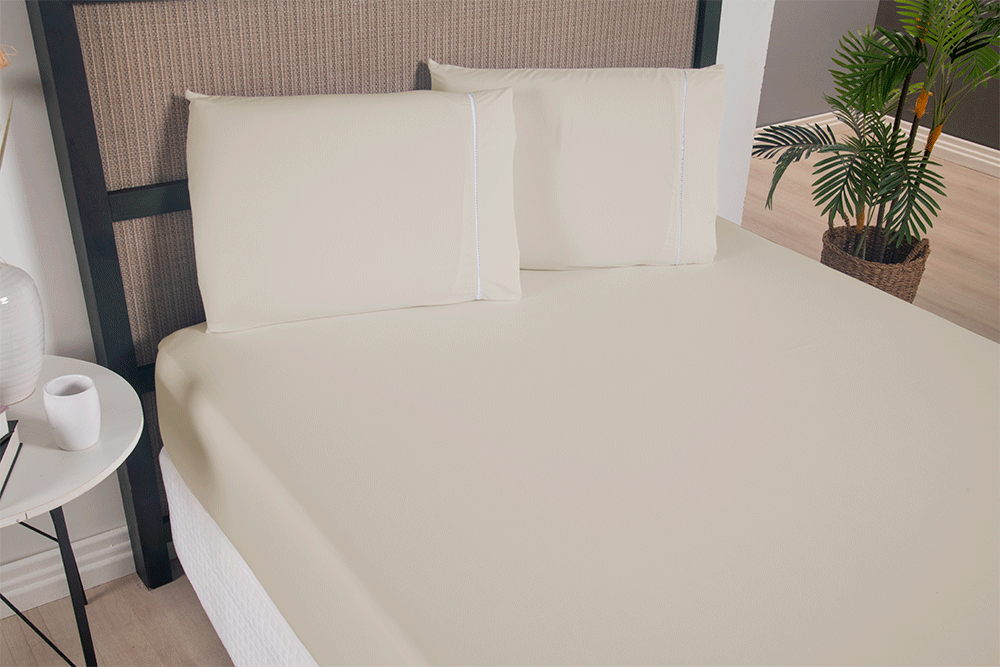 Jogo de Cama Lençol Queen 3 Peças Ponto Palito 300 Fios Versatile