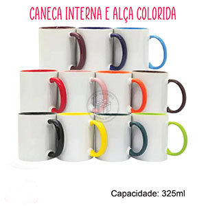 Caneca Branca com Interna e Alça Colorida Personalizada